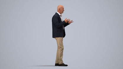3D scanned senior man business, photorealistic archviz people for Enscape and SketchUp, side view render