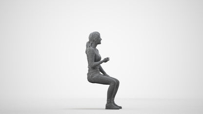 scanned 3D woman casual sitting, photogrammetry people for Enscape and V-Ray, wireframe side view