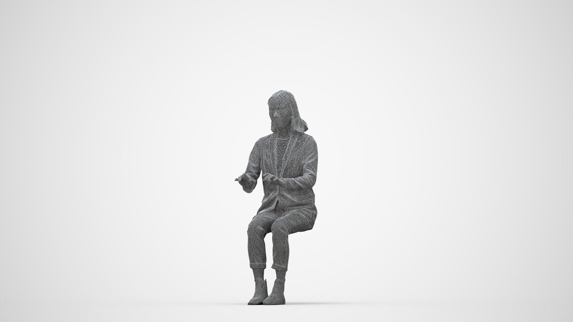 scanned 3D woman business, photogrammetry people for Enscape and V-Ray, wireframe back view