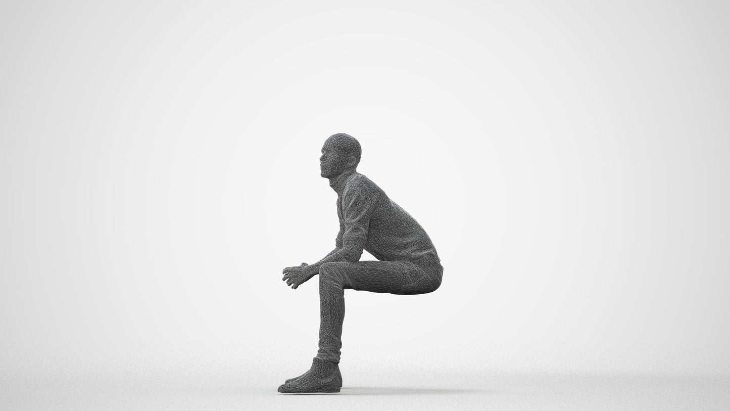 realistic 3D human man casual sitting, archviz people FBX OBJ for Blender, square thumbnail
