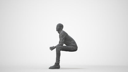 realistic 3D human man casual sitting, archviz people FBX OBJ for Blender, square thumbnail