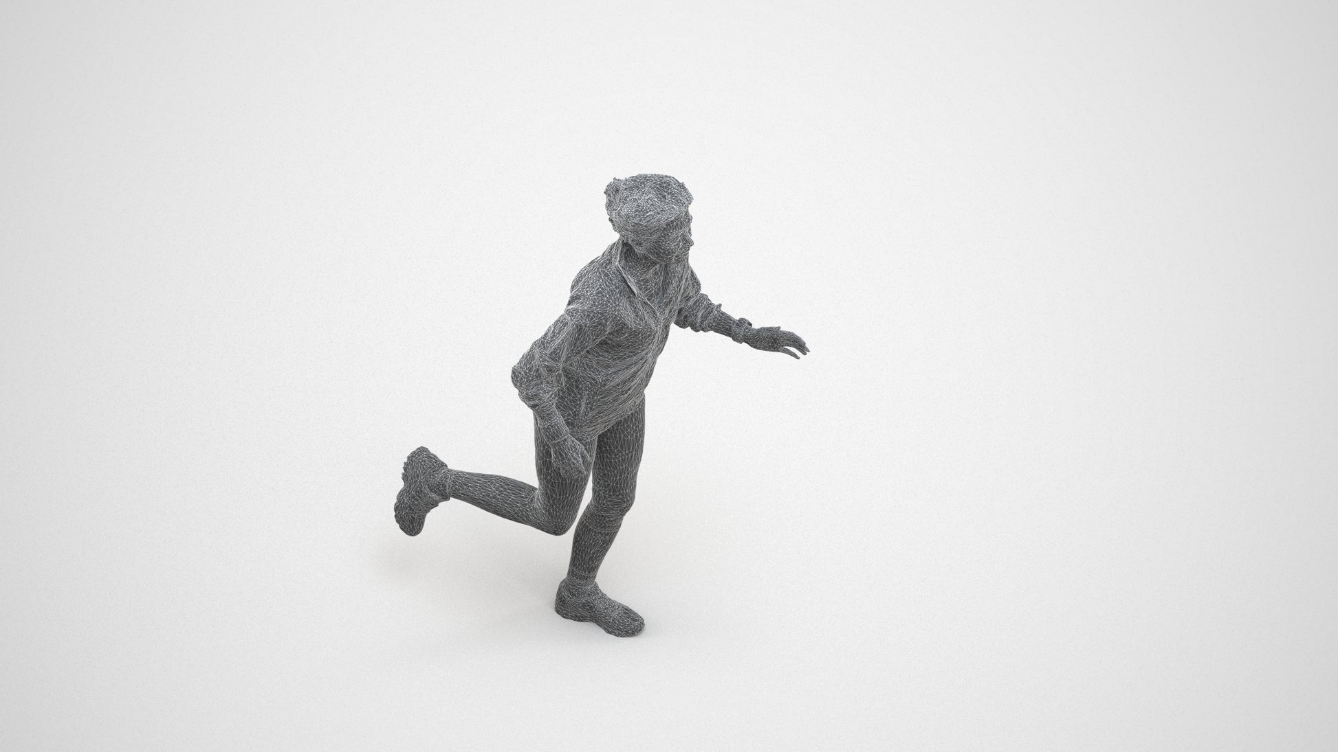 3D human model woman sport, photogrammetry scanned person for archviz, wireframe three-quarter view