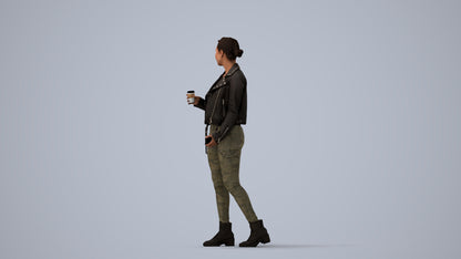 realistic 3D human woman casual walking, archviz people FBX OBJ for Blender, three-quarter view render