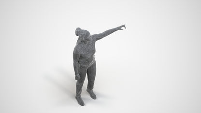 3D scanned woman standing casual, photorealistic archviz people for Enscape and SketchUp, wireframe three-quarter view