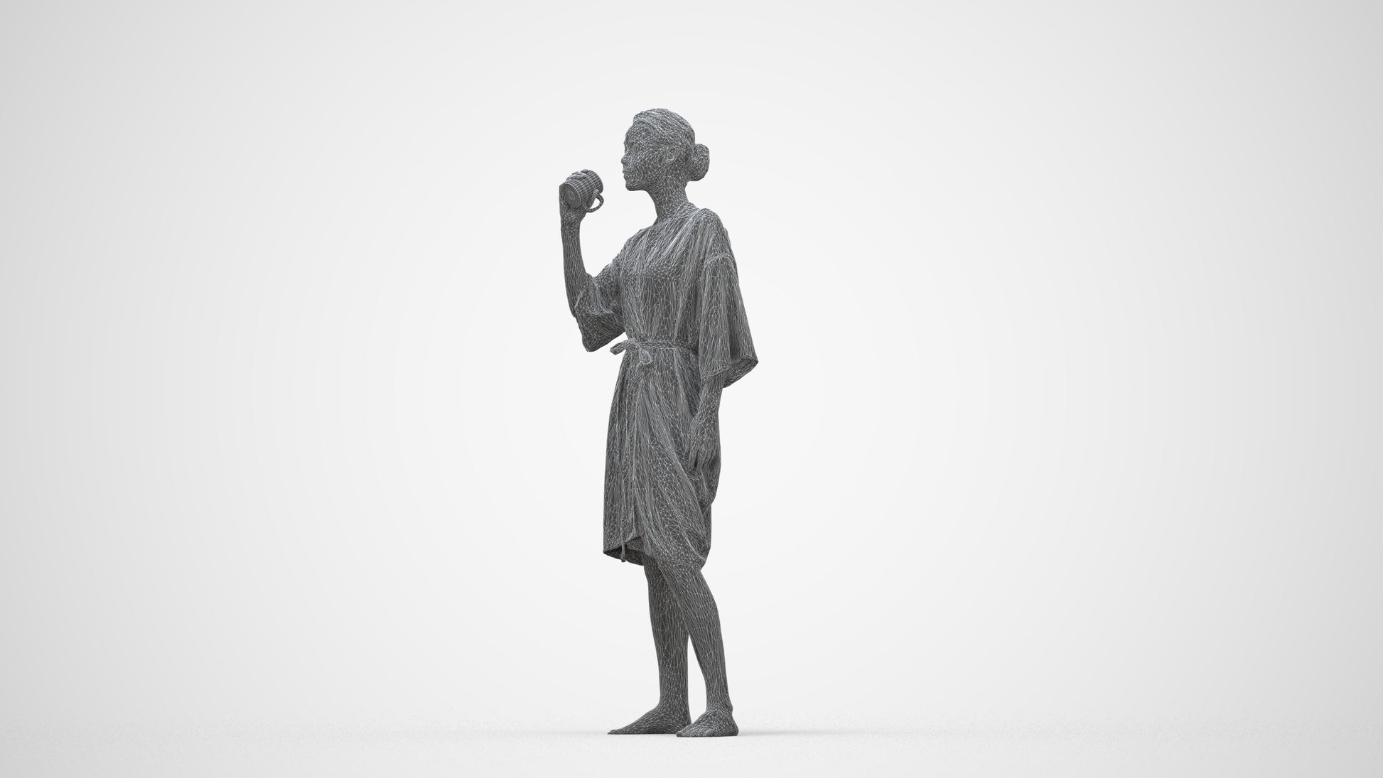 realistic 3D human woman bathroom, archviz people FBX OBJ for Blender, wireframe back view