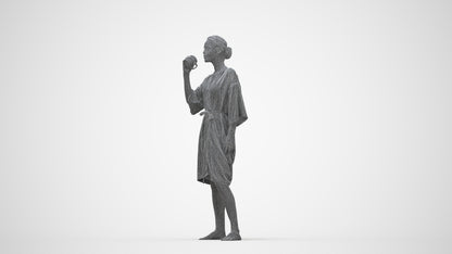 realistic 3D human woman bathroom, archviz people FBX OBJ for Blender, wireframe back view