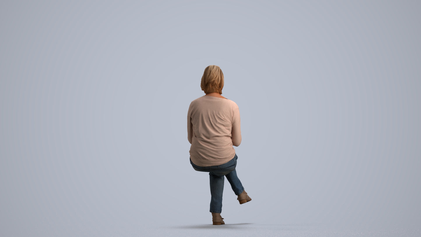 3D people model woman casual sitting, scanned human for 3ds Max rendering, front view render