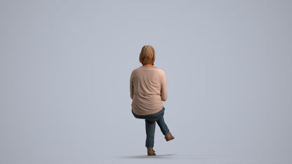 3D people model woman casual sitting, scanned human for 3ds Max rendering, front view render