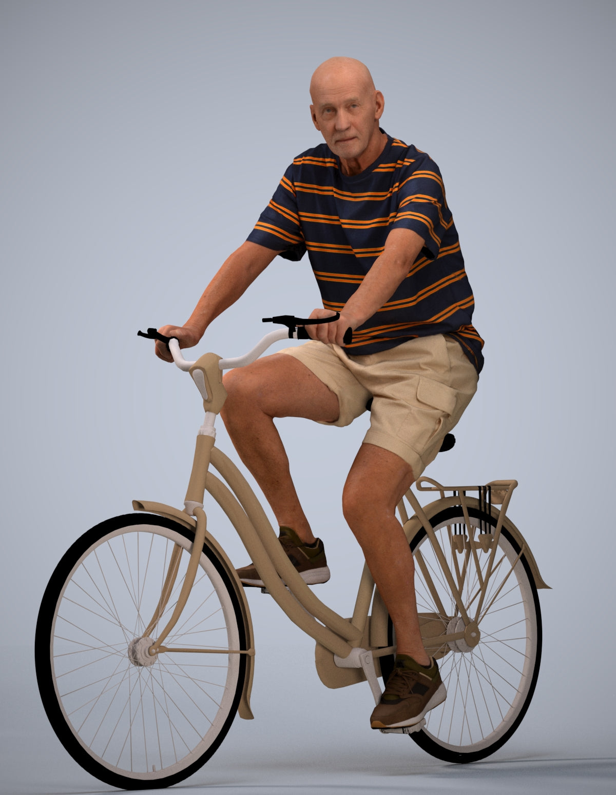 scanned 3D senior man casual cycling, photogrammetry people for Enscape and V-Ray
