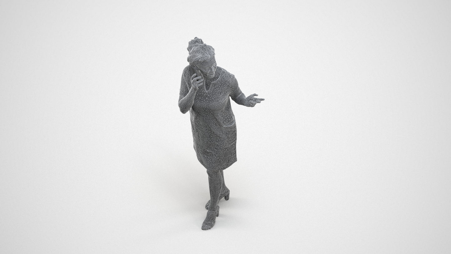 realistic 3D human woman business walking, archviz people FBX OBJ for Blender, wireframe three-quarter view