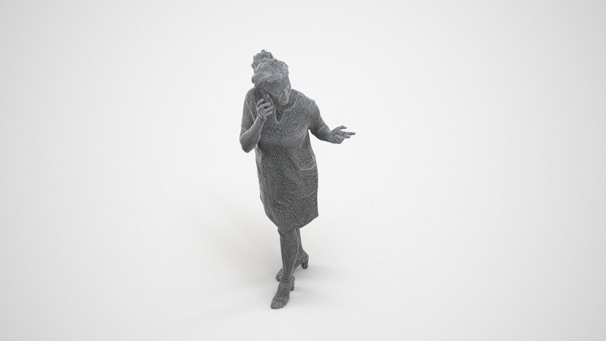 realistic 3D human woman business walking, archviz people FBX OBJ for Blender, wireframe three-quarter view