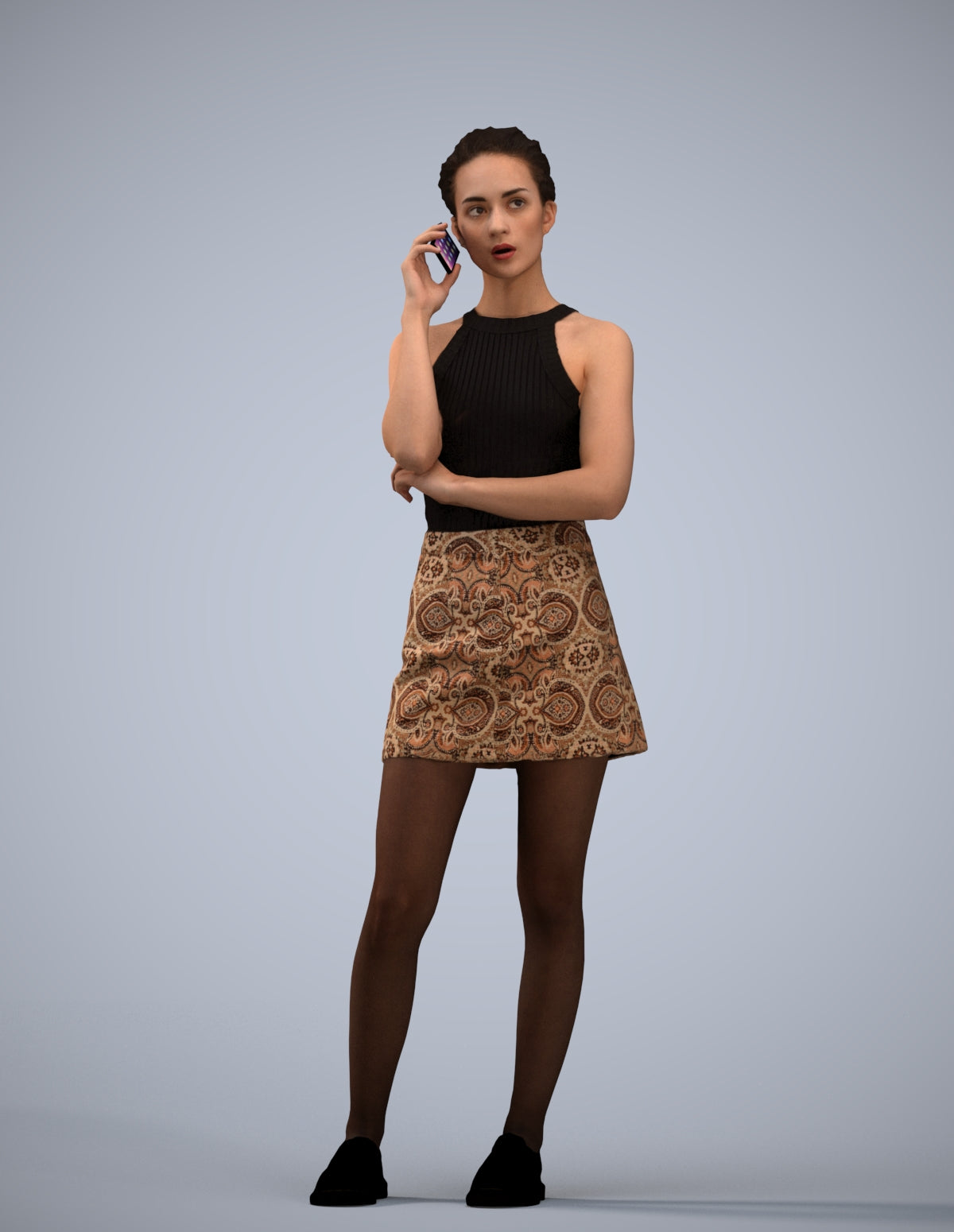 3D human model woman casual standing, photogrammetry scanned person for archviz