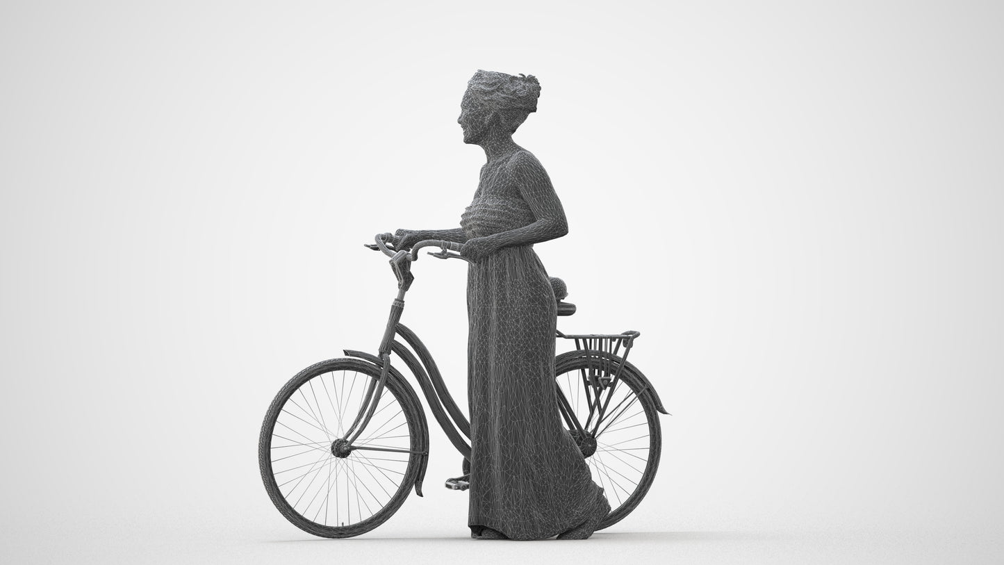 3D scanned woman cycling casual, photorealistic archviz people for Enscape and SketchUp, square thumbnail
