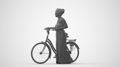 3D scanned woman cycling casual, photorealistic archviz people for Enscape and SketchUp, square thumbnail