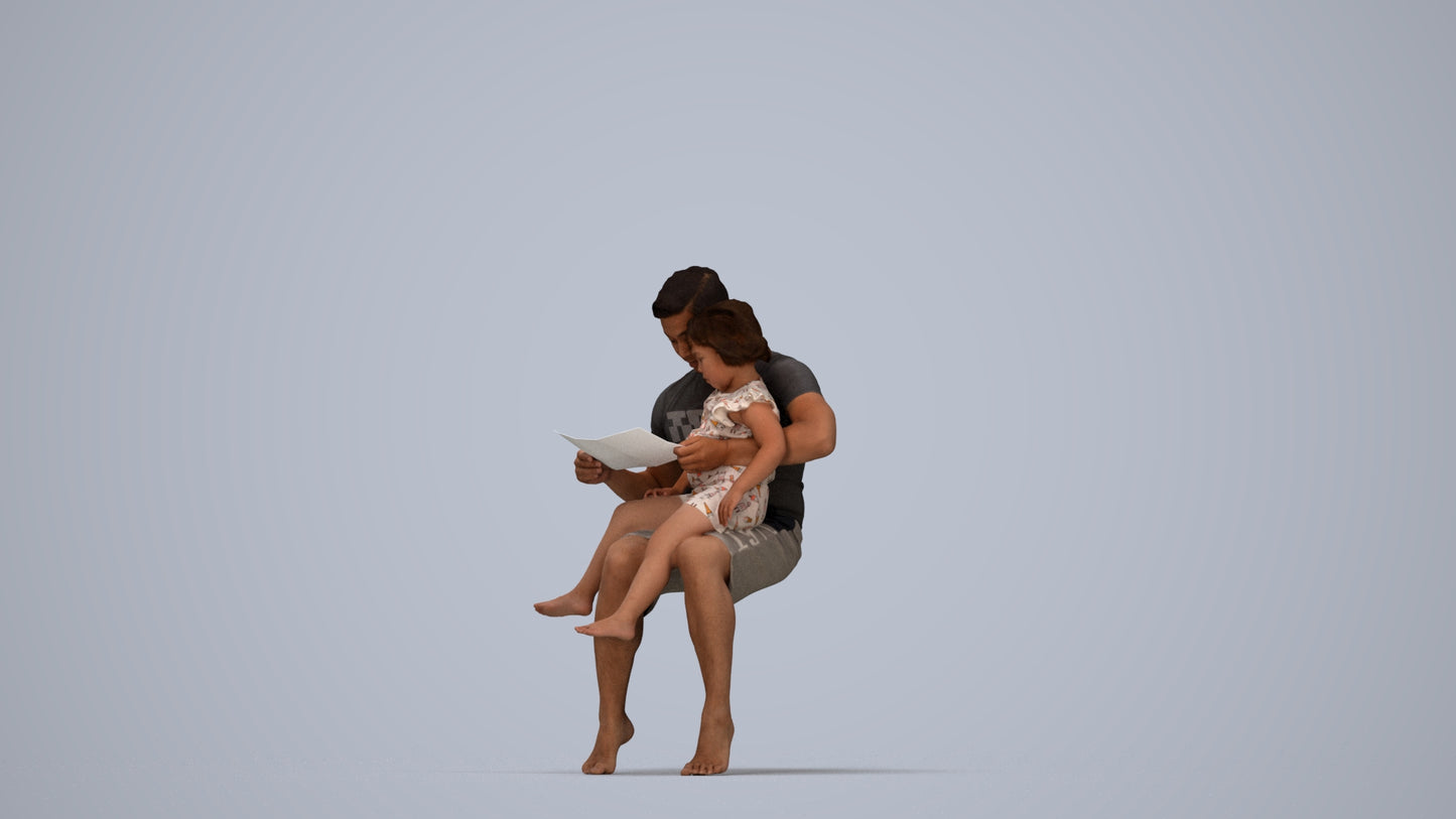realistic 3D people woman casual kids, render-ready for V-Ray and Corona, FBX OBJ, top-down view render
