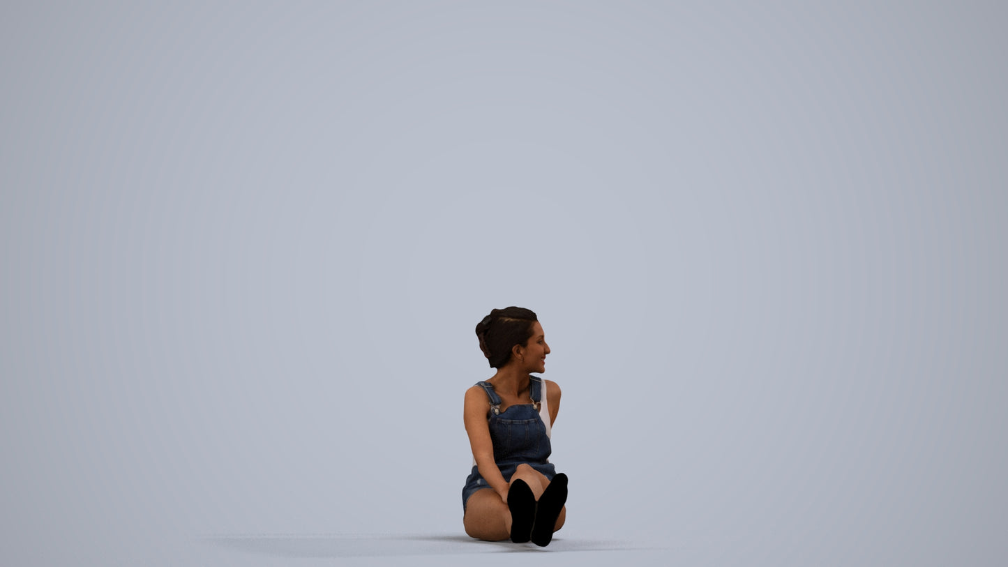 realistic 3D people woman casual sitting, render-ready for V-Ray and Corona, FBX OBJ, side view render