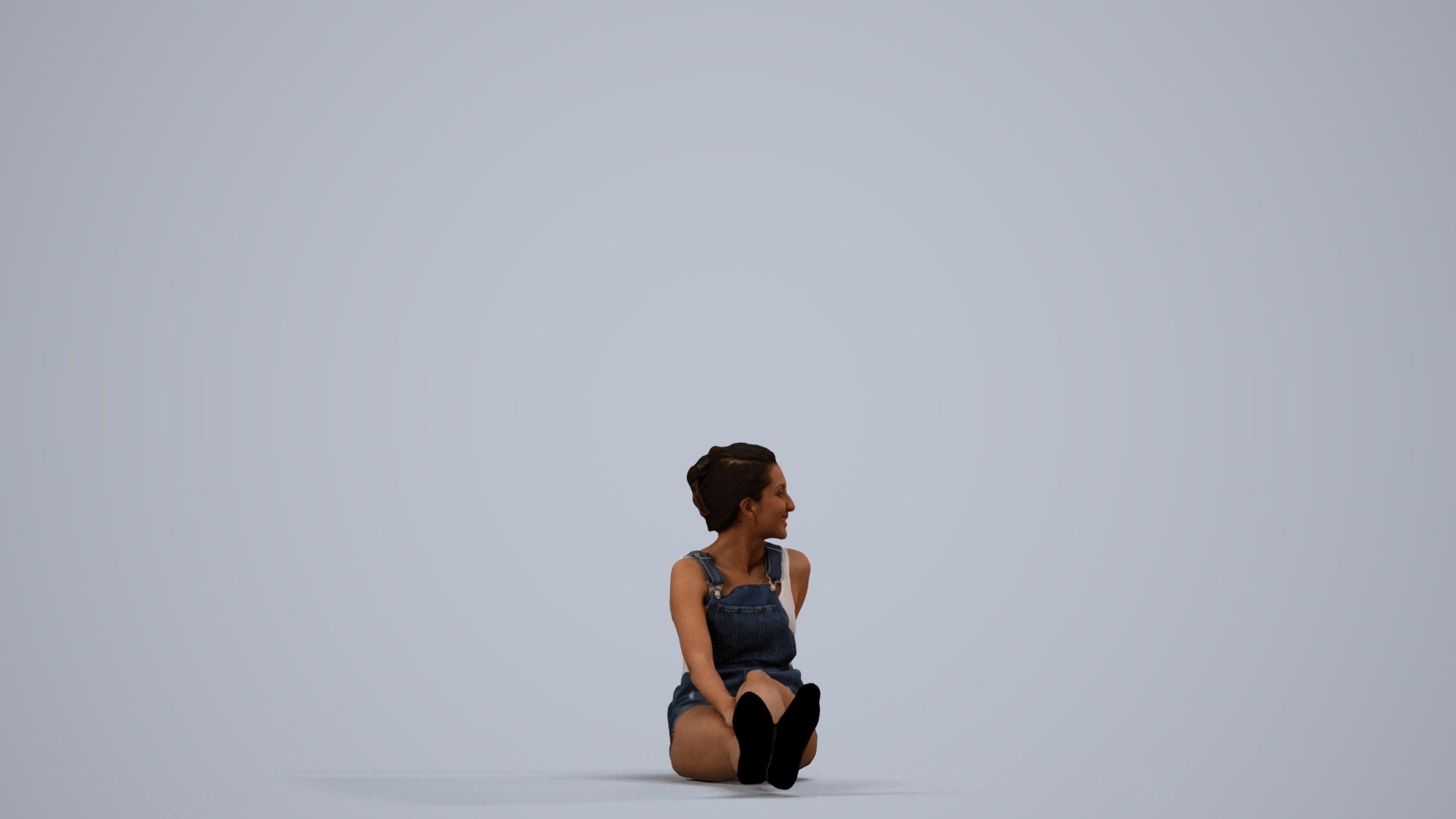 realistic 3D people woman casual sitting, render-ready for V-Ray and Corona, FBX OBJ, side view render