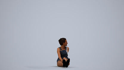 realistic 3D people woman casual sitting, render-ready for V-Ray and Corona, FBX OBJ, side view render