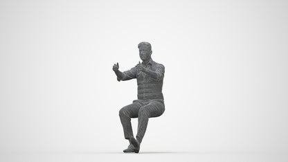 3D human model man casual driving, photogrammetry scanned person for archviz, wireframe back view