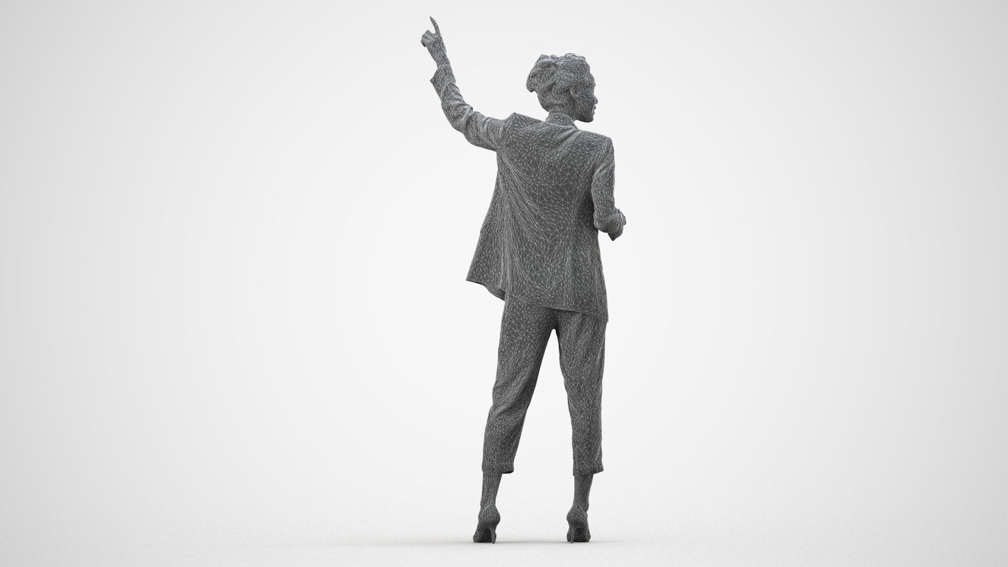 3D human model woman business, photogrammetry scanned person for archviz, wireframe side view