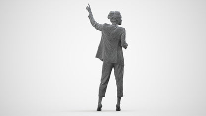 3D human model woman business, photogrammetry scanned person for archviz, wireframe side view