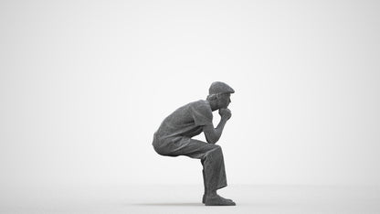 3D scanned man sitting casual, photorealistic archviz people for Enscape and SketchUp, wireframe side view