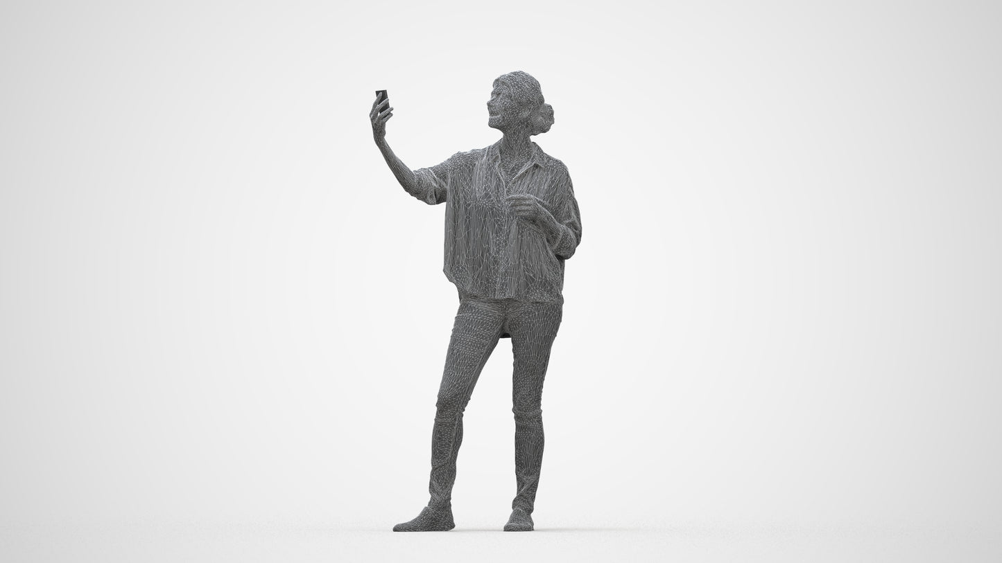 3D people model woman casual standing, scanned human for 3ds Max rendering, wireframe back view
