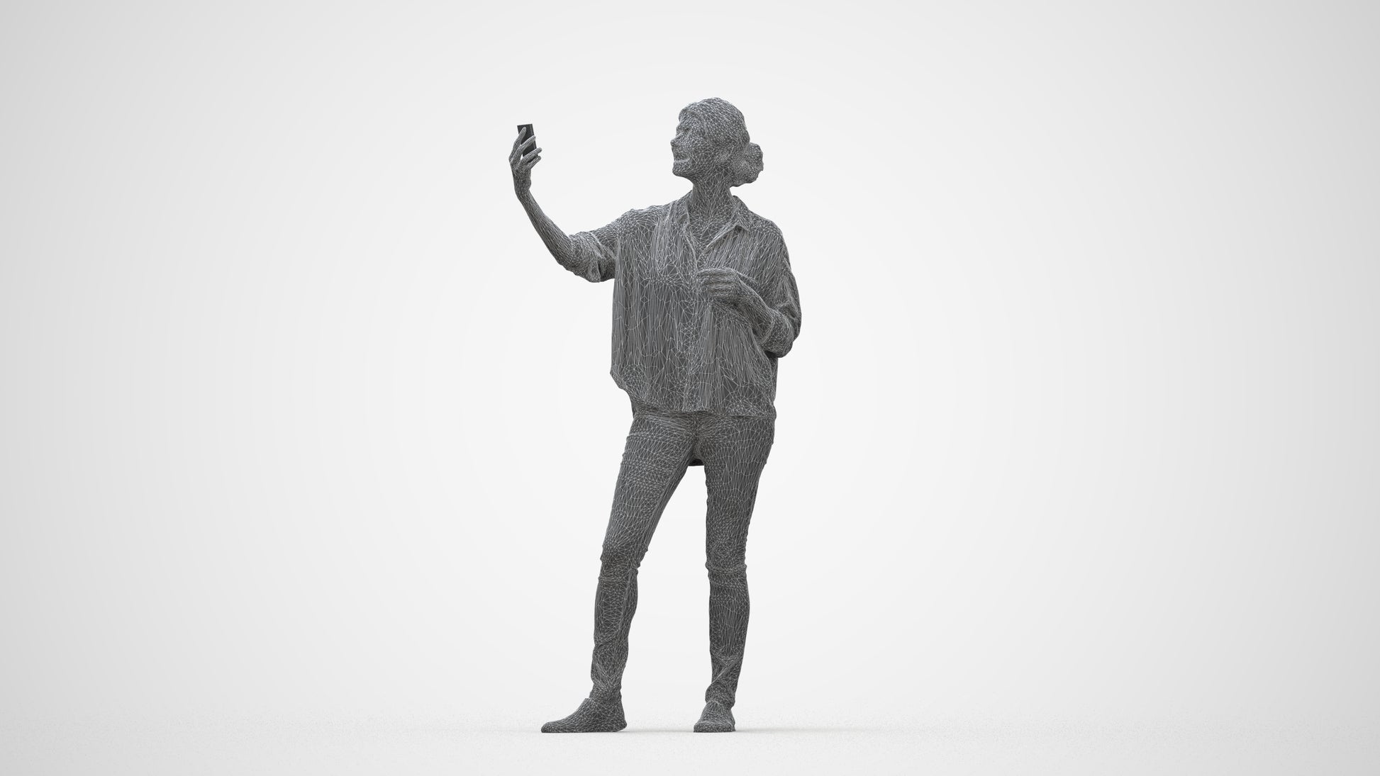 3D people model woman casual standing, scanned human for 3ds Max rendering, wireframe back view