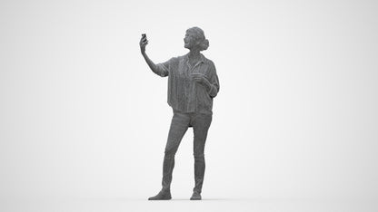 3D people model woman casual standing, scanned human for 3ds Max rendering, wireframe back view