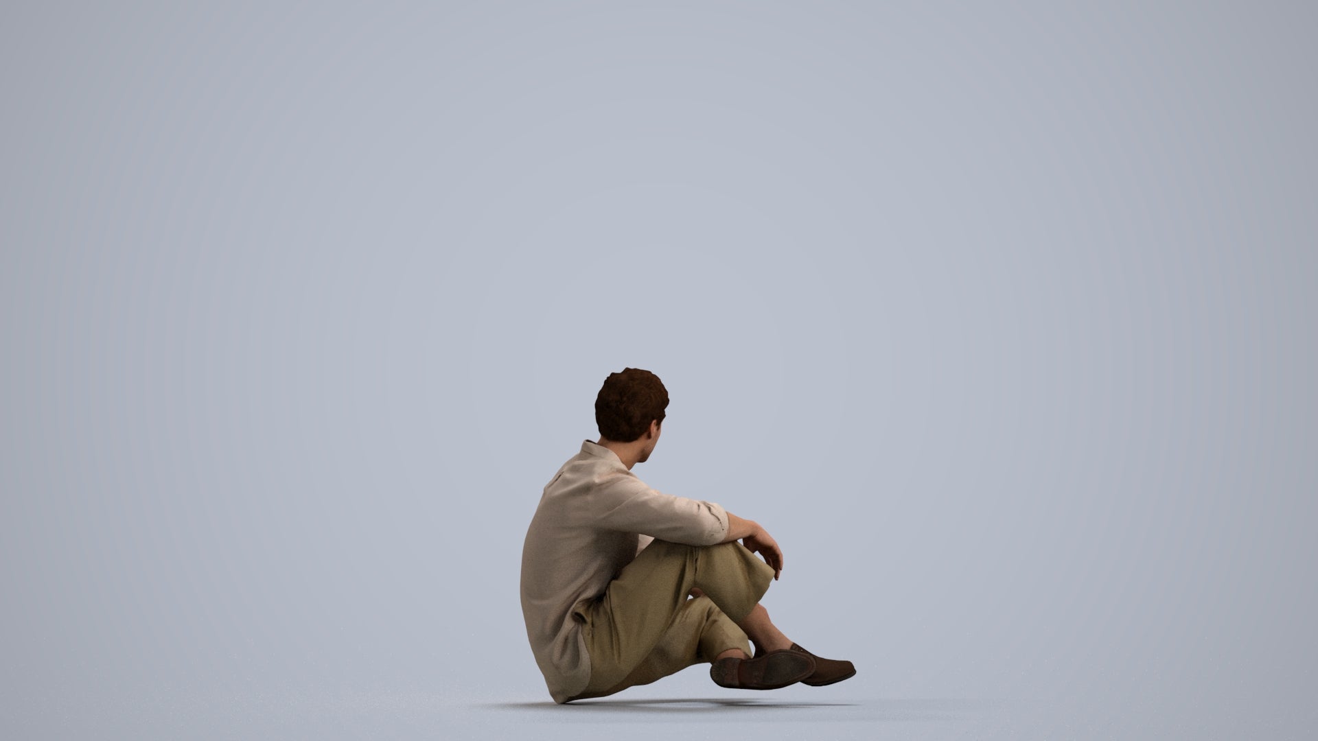 scanned 3D man casual sitting, photogrammetry people for Enscape and V-Ray, front view render