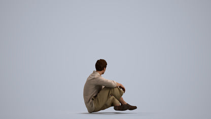 scanned 3D man casual sitting, photogrammetry people for Enscape and V-Ray, front view render