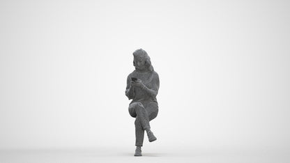 realistic 3D human woman casual sitting, archviz people FBX OBJ for Blender, three-quarter front view render