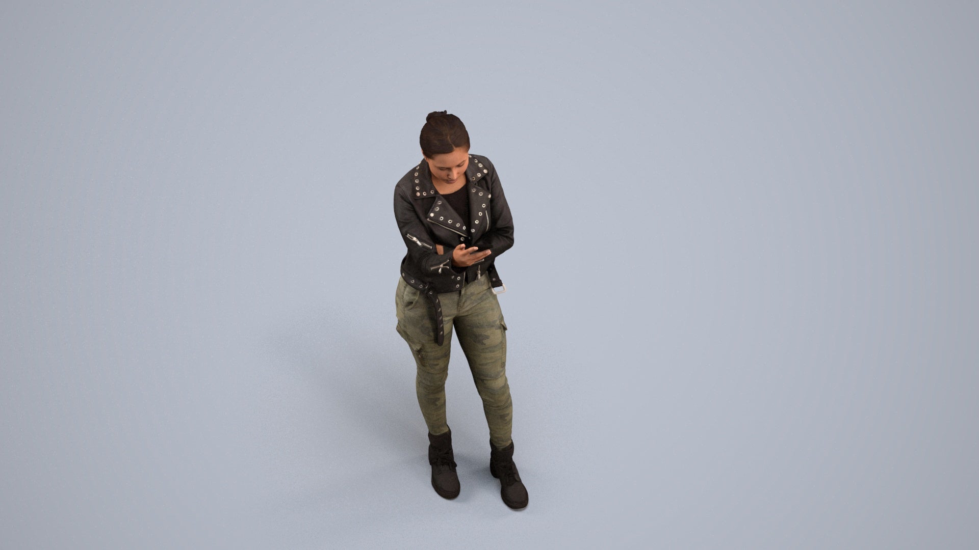 photogrammetry 3D woman casual standing, realistic human model archviz FBX, back view render