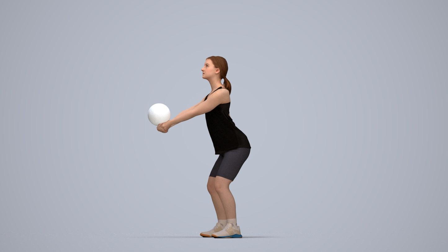 photogrammetry 3D girl sport, realistic human model archviz FBX, top-down view render