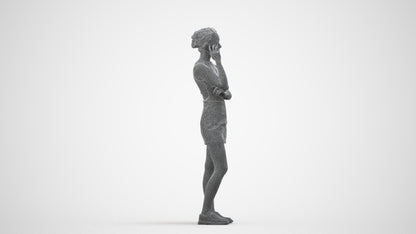 3D human model woman casual standing, photogrammetry scanned person for archviz, wireframe side view