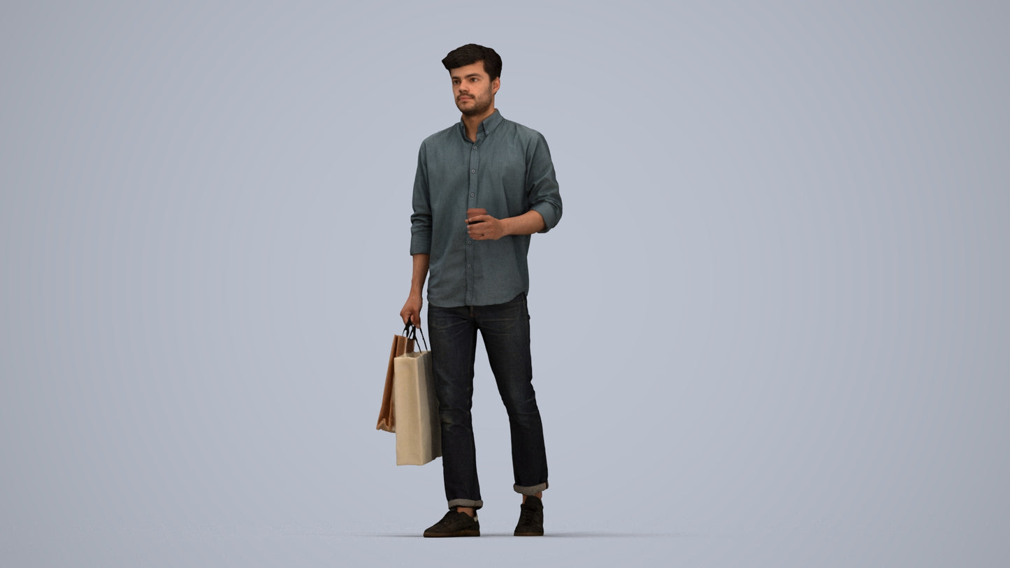 photogrammetry 3D man casual standing, realistic human model archviz FBX, top-down view render