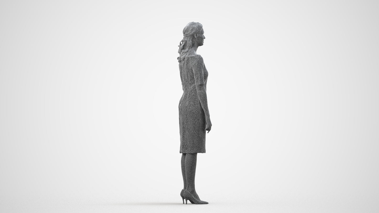 photogrammetry 3D woman casual standing, realistic human model archviz FBX, wireframe side view