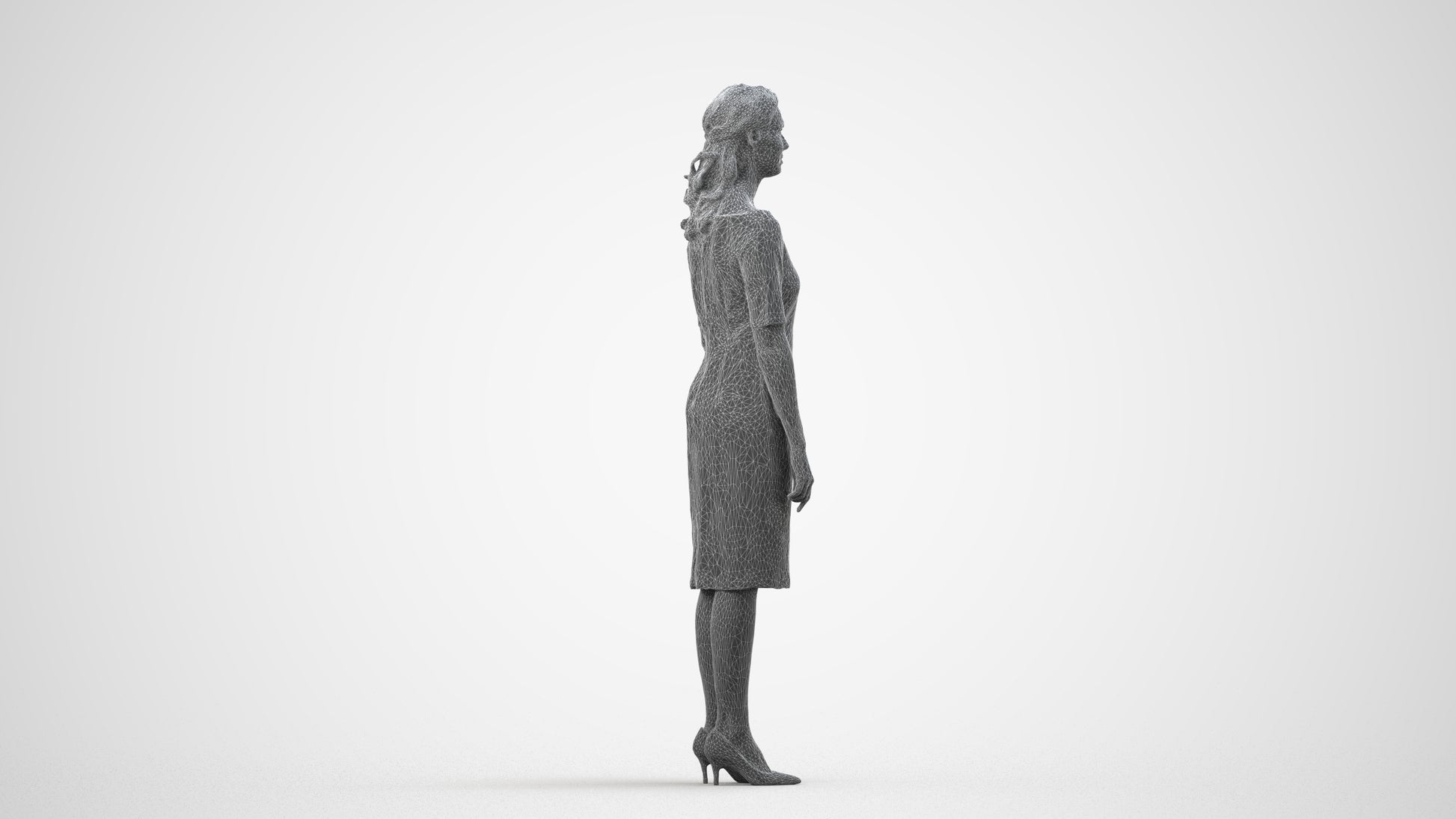 photogrammetry 3D woman casual standing, realistic human model archviz FBX, wireframe side view