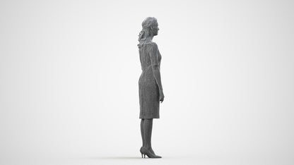 photogrammetry 3D woman casual standing, realistic human model archviz FBX, wireframe side view