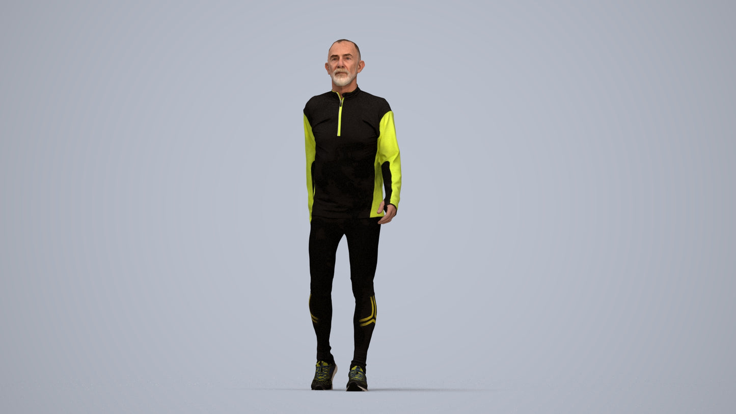 3D people model senior man sport, scanned human for 3ds Max rendering, top-down view render