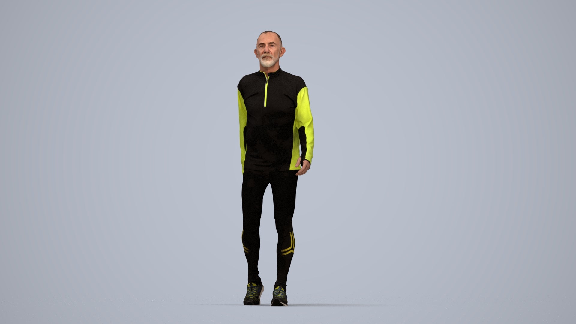 3D people model senior man sport, scanned human for 3ds Max rendering, top-down view render