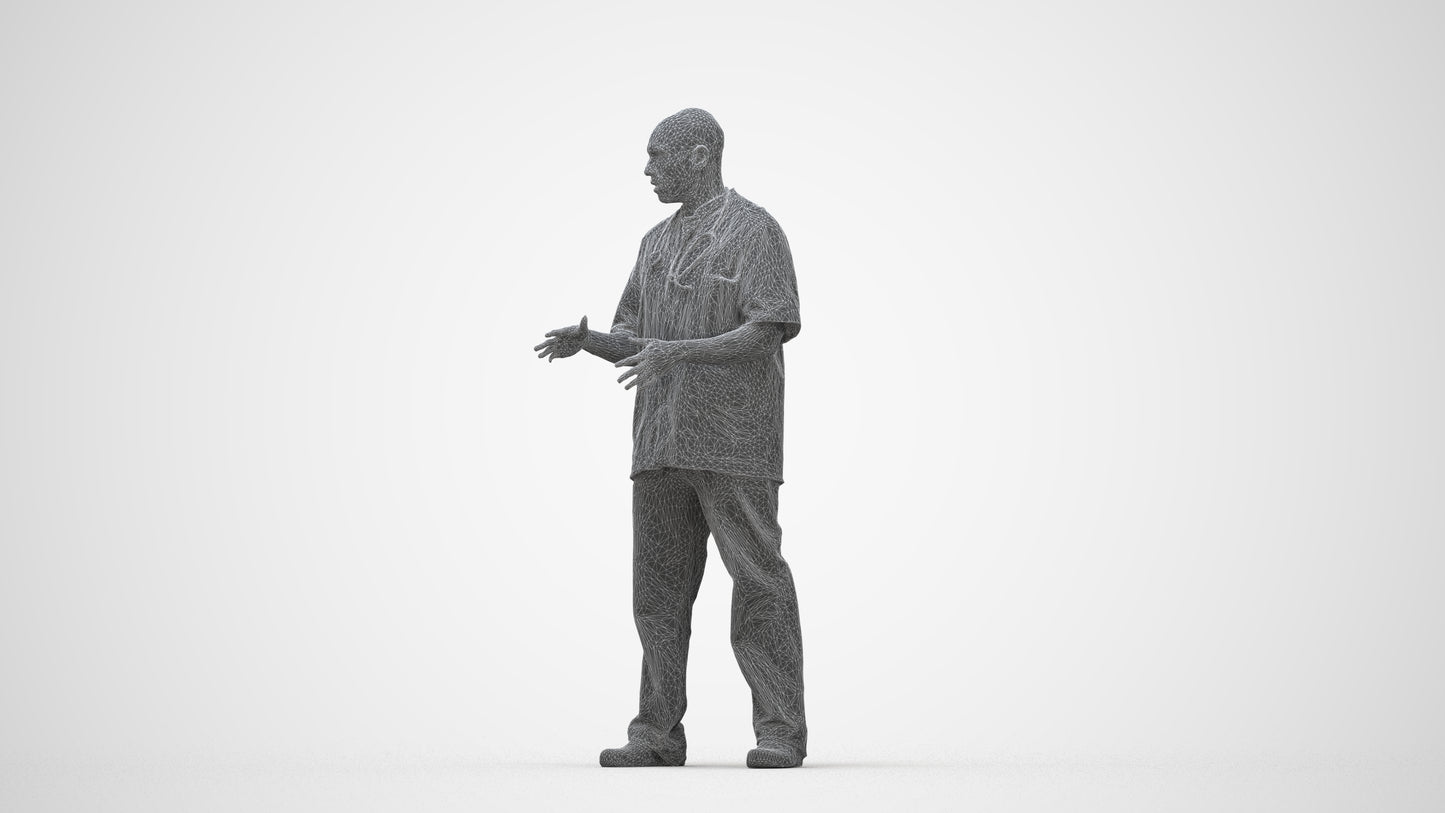 photogrammetry 3D man medical, realistic human model archviz FBX, wireframe back view