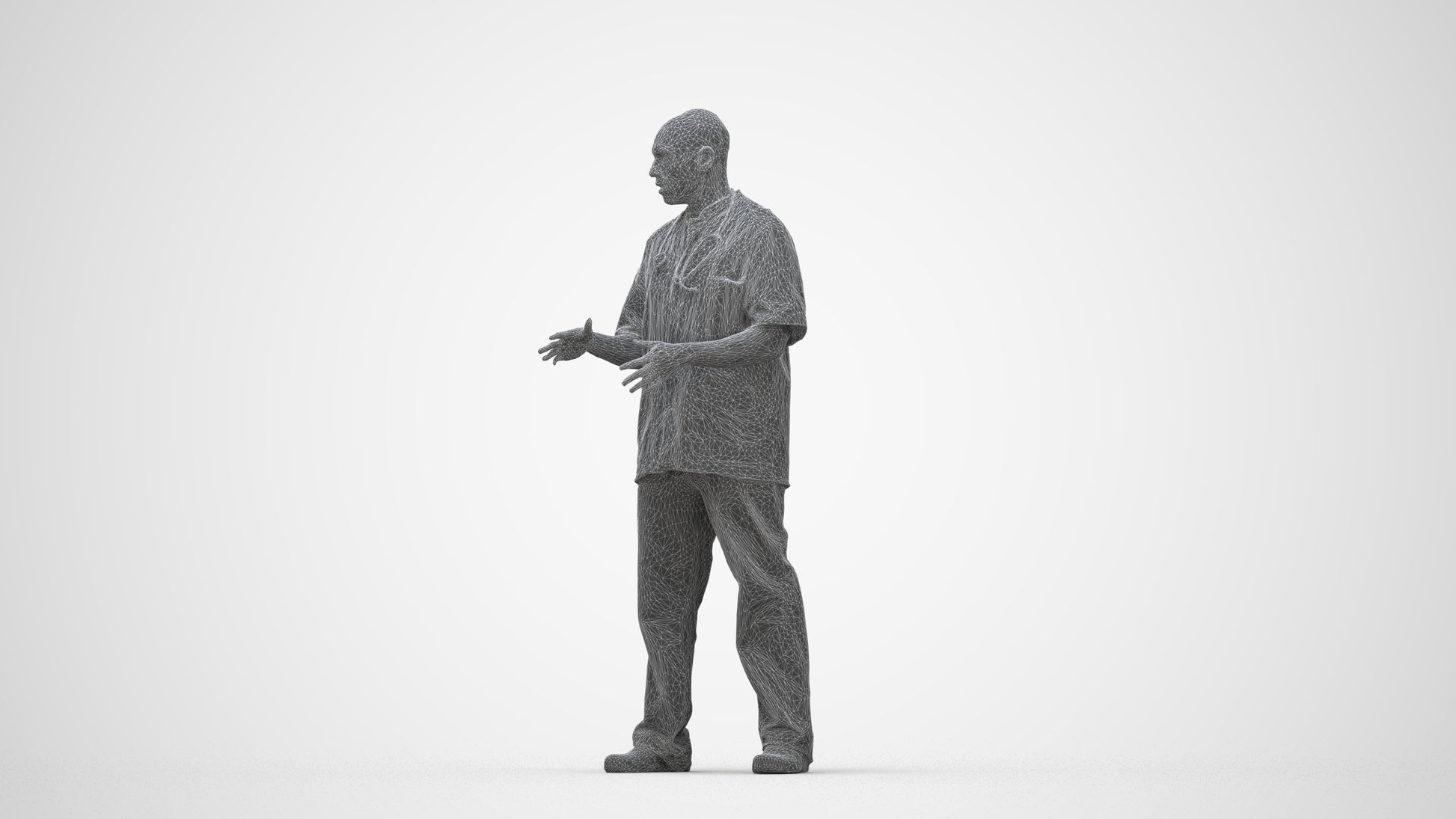 photogrammetry 3D man medical, realistic human model archviz FBX, wireframe back view