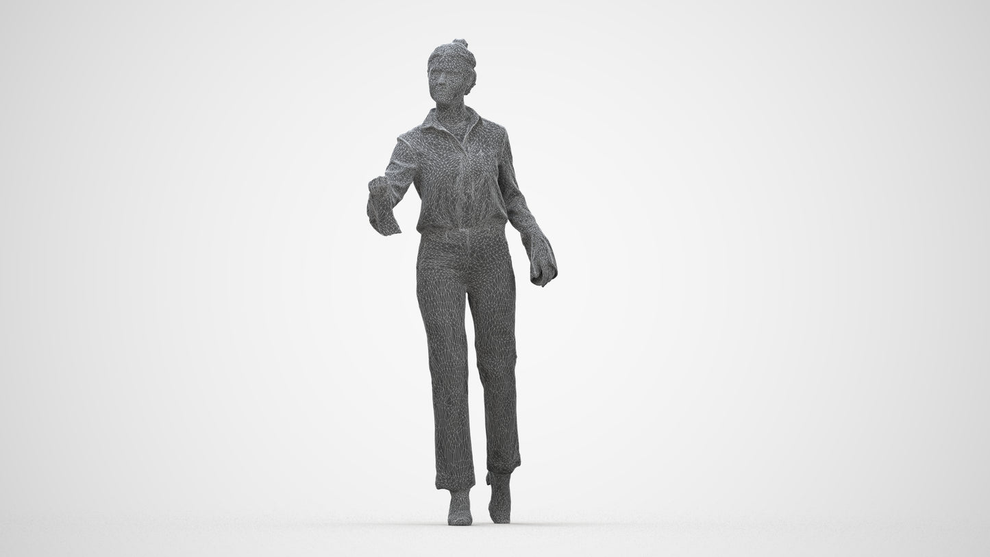 scanned 3D woman business door, photogrammetry people for Enscape and V-Ray, wireframe back view
