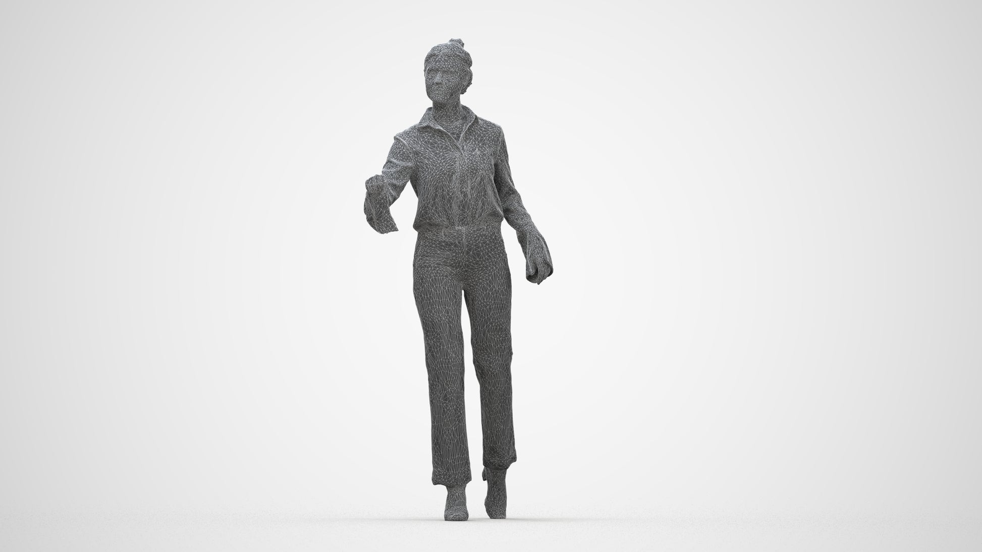 scanned 3D woman business door, photogrammetry people for Enscape and V-Ray, wireframe back view