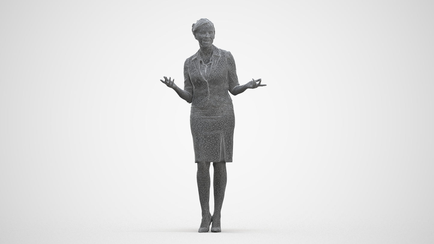 realistic 3D woman hospitality, scanned archviz people for Blender and 3ds Max, three-quarter front view render