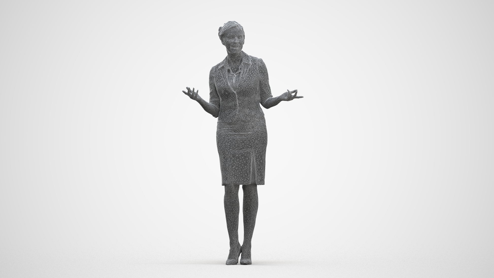 realistic 3D woman hospitality, scanned archviz people for Blender and 3ds Max, three-quarter front view render