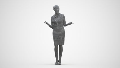 realistic 3D woman hospitality, scanned archviz people for Blender and 3ds Max, three-quarter front view render