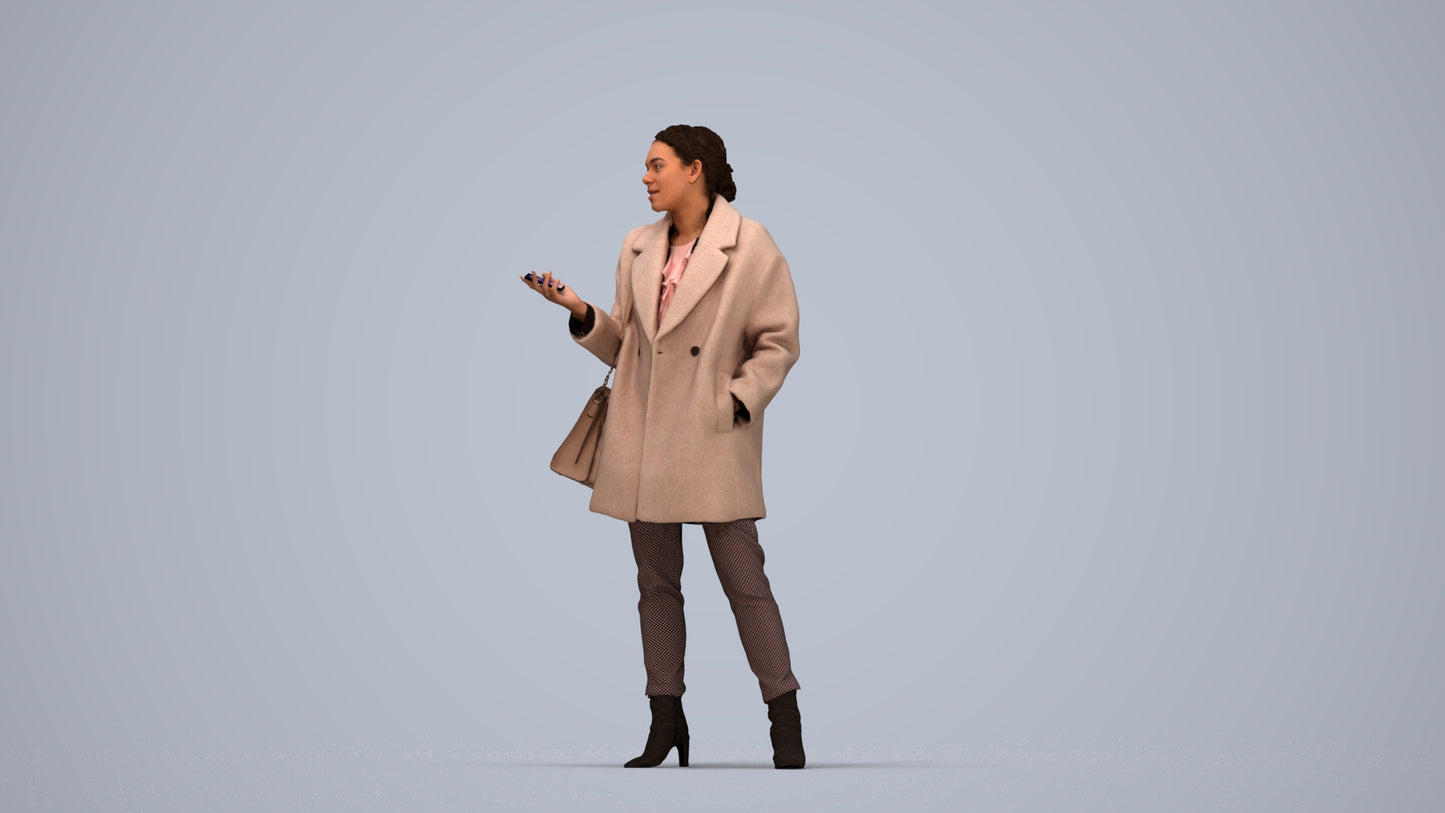 photogrammetry 3D woman business standing, realistic human model archviz FBX, top-down view render