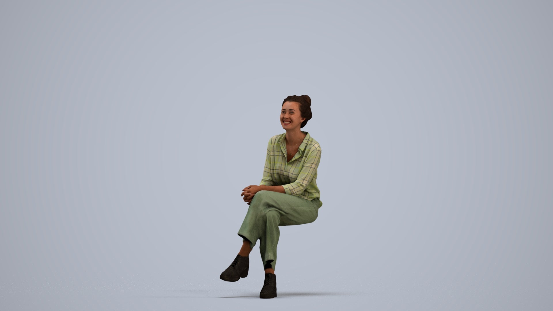 photogrammetry 3D woman casual sitting, realistic human model archviz FBX, standing pose render